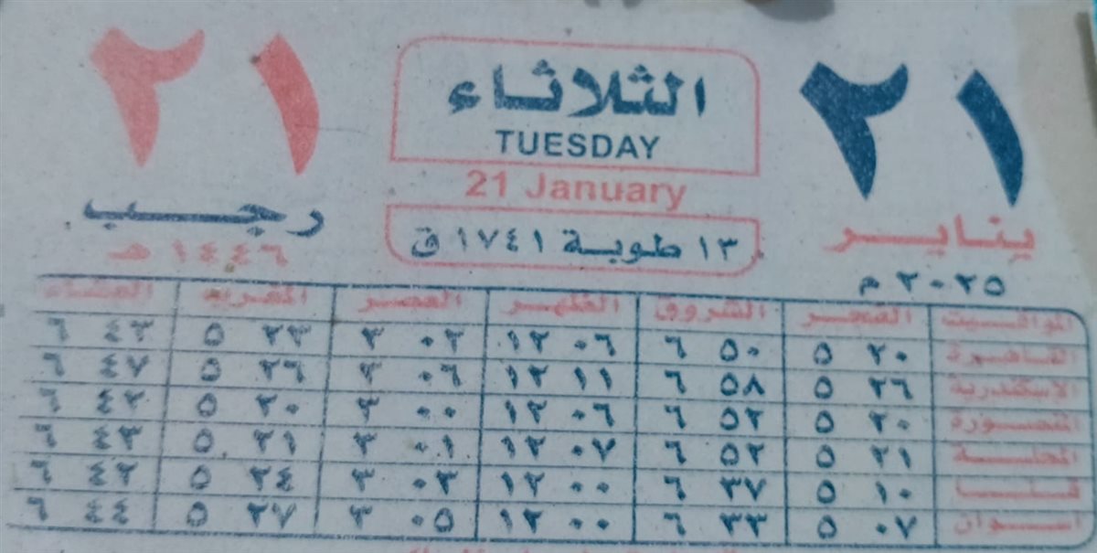  النهاردة كام طوبة 2025 في ورقة نتيجة اليوم الثلاثاء 21-1-2025